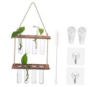 Gatuida Hanging Plant Propagation Station with 2-Tier Design 4-Hole Test Tube Holder for Wall Decoration Wooden Rack and Hooks for Indoor Plants and Home Office