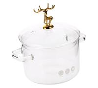Gatuida High Borosilicate Glass Stockpot with Elk Lid Soup Pot for Stew and Noodles Kitchen Essentials with Dual Handles Heat Resistant Non Stick Food Stew Pot for Home Cooking