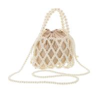 Gatuida Hollow Beaded Handbag: Vacation Beach Purse - Handmade Faux Pearl Bucket Drawstring Clutch For Party Coastal Holiday Event Bridesmaid Wedding