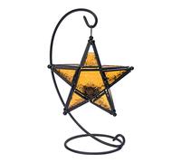 Gatuida Iron Candle Holder with Glass Pentagram Design Decorative Essential Oil Burner and Tea Light Holder Dual Use Aromatherapy Candlestick for Living Room Balcony Patio Garden Yellow