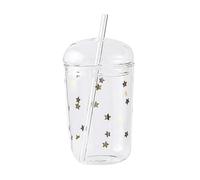 Gatuida Large Capacity Transparent Glass Beverage Cup with Straw High Borosilicate Fruit Juice Mug for Home and Office Use Stylish Household Drinkware