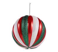 Gatuida Large Christmas Tree Baubles 7.9 Inch Red Green White Striped Hanging Balls, Shatterproof Plastic Ornaments Easy to Hang for Christmas Wreaths and Party Scenes Winter Holiday Decor