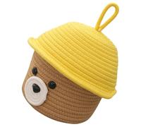 Gatuida Lidded Cute Bear Cotton Rope Storage Basket, Woven Sundries Organizer for Nursery and Desktop, Random Red Or Yellow Trim, Multipurpose and Book Storage Bin