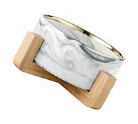 Gatuida Marbled Cat Bowl Raised Wood Stand for Puppy Water Feeder and Food Featuring Nordic Design Ceramic Material and Stylish Grey for Modern Household Use