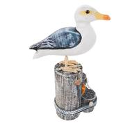 Gatuida Mediterranean Style Wooden Seabird Statue with Natural Stump Base Hand-carved Coastal Bird Sculpture for Nautical Home and Bathroom Decor Beach Theme Ornaments