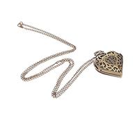 Gatuida Men Women Pocket Watch Vintage Copper Heart Shape Hollow Dial Arabic Numeral Chain Classic Retro Style Suitable for Daily Use