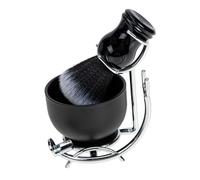 Gatuida Men's Multifunctional Shaving Brush and Mug with Iron Alloy Stand Ergonomic Barber Brush for Rich Lather Beard Grooming and Face Massage Black and Silver Kit
