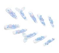 Gatuida Mermaid Press On Nails Almond Long Full Cover Jelly Embossed Ocean Nail Art False Tips with Fish Pattern for Women