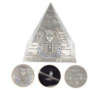 Gatuida Metal Egyptian Pyramid Jewelry Box with Magnetic Closure Ancient Patterned Desktop Decor for Home Office Tin Trinket Storage Container Silver Grey and Gold Finish