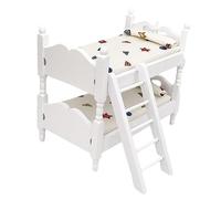 Gatuida Mini Dollhouse Double Bunk Bed Colorful Geometric Wooden Furniture Kit for Doll House Decoration Safe and Miniature Bedroom Accessory