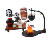 Gatuida Mini Skull Heads Halloween Figurines Lightweight Plastic Dollhouse Ornaments with Chilling Hanging Skeleton Design Creative Haunted House Decorations for Party and Holiday Display