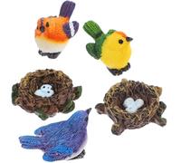 Gatuida Miniature Artificial Bird Nest and Figurines Set 5pcs Dollhouse Décor with Small Orange Blue Green Birds and Two Nests Micro Garden Accessory for Dollhouse Scenes