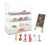 Gatuida Miniature Bakery Cake Display Cabinet Food Set for Boys and Realistic Plastic Cake Stand with Miniature Desserts and Bread Accessories Kitchen Pretend Play for Creative Family