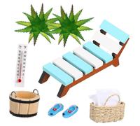 Gatuida Miniature Beach Chair Model with Slippers and Baskets Wooden Micro Beach Decor for Dollhouse Safe Accessories for Desk and Shelf Decoration Easy to Arrange Play