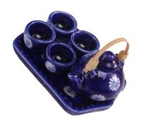 Gatuida Miniature Doll House Tea Set 6pcs Japanese Style Ceramic Teapot and Cups in Navy Blue for Dollhouse Decoration and Pretend Play