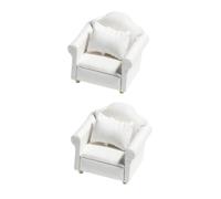 Gatuida Miniature Dollhouse Furniture White Sofa Set 3pcs with 2 Single Sofas and Cushions Mini Wooden Doll House Model for Doll Accessories and Play