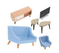 Gatuida Miniature Dollhouse Set with Stable Plastic Wood Material Includes Black White Tv Stand Light Blue Sofas and Coffee Tables for Realistic Tiny Doll Play House Accessories