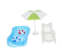 Gatuida Miniature Swimming Pool Accessories Set with Swim Ring Beach Chair Umbrella for Dollhouse Realistic DIY Fairy Garden Decoration Portable Easy to Assemble Five Pool Collection