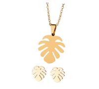 Gatuida Monstera Leaf Jewelry Set Elegant Gold Earring Necklace Trio for Women for Daily Wear Parties and Special Occasions
