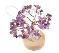 Gatuida Natural Amethyst Crystal Money Tree Night Light Small Bedside Lamp Wooden Base Decorative DIY Ambient Light for Bedroom Living Home Decor