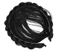 Gatuida Natural Black Braided Front Bangs Wig Headband, Synthetic Hair Extension Hairband Twisted Braid, Faux Bangs Hairpiece for Women Everyday Wear