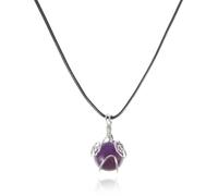 Gatuida Natural Stone Crystal Pendant Necklace with Amethyst Wrapped in Leather Cord Healing Decorative Hanging Gemstone Jewelry for Women Men Spiritual Strength and Accessory