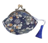 Gatuida Navy Brocade Purse Small Wallet with Key Storage and Folded Bills Holder Lightweight Canvas Bucket Shape for Work and Journey