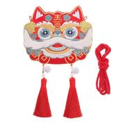Gatuida New Year Embroidery Crossbody Bag Plush Tiger Head, Hanfu Shoulder Pouch for, Red Cotton Rope Decorative Traditional Chinese Style Accessory