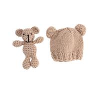 Gatuida Newborn Photography Props Knitted Hat for Boys Girls with Cute Ears and Crochet Bear Toy Light Tan Photo Accessories for Months Old