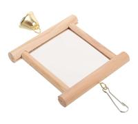 Gatuida Parakeet Cockatiel Hanging Bird Mirror Chewable Climbing Glass Wood Double-sided Bell Cage Accessory for Cage and Hanging