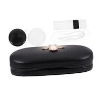 Gatuida Portable Hard Shell Glasses Case Double Organizer for Contact and Colored Lenses PU Material Compact Travel Eyeglasses Storage Box with Pearl Bee Design