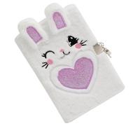 Gatuida Portable Plush Cover Fluffy Notebook with Lock Lockable Cartoon Little Diary for Students Soft Plush Journal for Travel School Daily Writing and Secret Thoughts