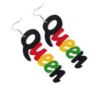 Gatuida Queen Letter Earrings African Style Wooden Round Print Drop Earrings for Women Creative Party Jewelry Unique Ear Accessories