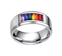 Gatuida Rainbow Love Eternal Ring for Lgbt Embellishment Ring with Colorful Rhinestones Unique Creative Titanium Street Accessory