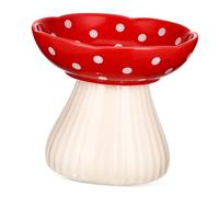 Gatuida Raised Cat Bowl Ceramic Wide Opening Shallow Dish Mushroom Design for Indoor Cats Elevated Feeder Comfortable Whisker-friendly Stable and Spill-resistant