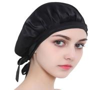 Gatuida Real Silk Sleeping Cap for Women and Black Solid Color Hair Loss Bonnet with Spacious Design Material Soft and Simple Night Hair Protection