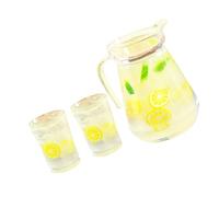 Gatuida Realistic Miniature Dollhouse Juice Bottle Set Resin Lemonade Pitcher with Two Tiny Glasses Detailed Mini Drink Jug for Pretend Play Mini Dollhouse Beverage Accessories