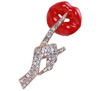 Gatuida Red Metal Lip Brooch Pin with Rhinestones, Women’S Metal Lapel Pin for Shawl, Coat, Backpack Decoration, Stylish Clothes Accessory for Suits and Jackets