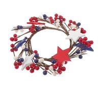 Gatuida Red White Blue Star Candle Ring Patriotic Faux Wreath with Berries for Independence Day Table Centerpiece Small Five Pointed Star Design for Dining and Party Decor