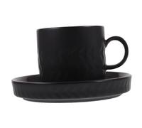 Gatuida Retro Ceramic Tea Cup and Coffee Mug with Saucer Vintage Style Milk Mug Handheld Water Cup for Festival Gifts and Party Use Matte Black Exterior with Red and Grey Interior