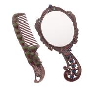 Gatuida Retro Handheld Makeup Mirror with Metal Peacock Handle and Comb Compact Portable Cosmetic Vanity Tool for Travel School Gym and Everyday Use