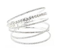 Gatuida Rhinestone Inlaid Elastic Crystal Bracelet Silver Bangle with Six-row Irregular Design for Women Valentine Day Jewelry Charm and Stackable Wristwear