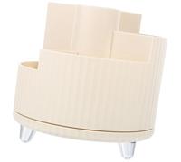 Gatuida Rotating Portable Makeup Brush Holder with Multiple Compartments Compact Cosmetic Organizer Pen Storage Box in Cream White and Space-saving for Vanity and Desk Use