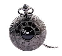 Gatuida Round Pocket Watch Dual Display, Retro Classic Roman Numerals Steampunk Dial, Black Face Thin Chain, Vintage Style Gift for Men and Collectors