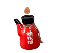 Gatuida Sauce Bottle with Sealed Corrosion Resistant Design Red 200ml Japanese Style Ceramic Kitchen Seasoning Dispenser for Cooking and Restaurants