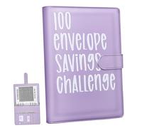 Gatuida Savings Challenge Binder with Cash Envelope Money Organizer for Budgeting Portable Money Saving Book for Habit Formation Stylish Purple Design for Daily Use and Travel