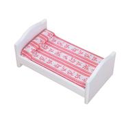 Gatuida Scale Mini House Bed Red White Striped Dollhouse Furniture Accessory Smooth Surface Decorative Bedroom Model for DIY Doll House
