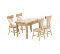 Gatuida Scale Mini Oak Dollhouse Table and Chair Set Beige Miniature Furniture for Dollhouse Decoration Photography Prop