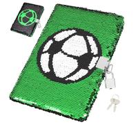 Gatuida Sequin Notebook, Football Pattern Kids Journal with Lock and Keys, Secret Diary for Boys Girls Memos Writing Drawing Notepad, Gaming Notebook (Green)