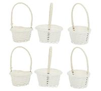 Gatuida Set of 6 Small Seagrass Basket Mini Fruit Baskets Strong White Plastic and Wood Material for Window Display and Photo Props Lightweight Craft Adornment